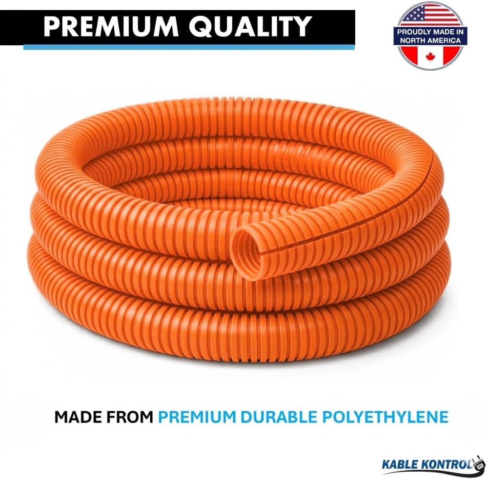 Kable Kontrol Colored Split Wire Loom Tubing 1/2” Inch 100 Ft Long - Orange Wire Conduit Cover for Cords - Corrugated Tubing and Protector for Automotive Wires – Durable Polyethylene