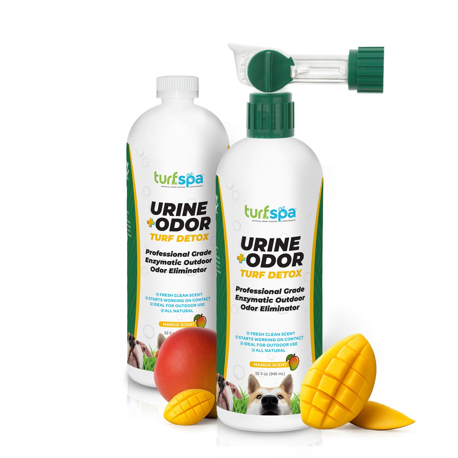 Mango Artificial Turf Cleaner for Pet Urine Outdoor - Scented Enzyme Odor Eliminator for Dog Pee on Synthetic Grass, 2 x 32 oz Twin Pack
