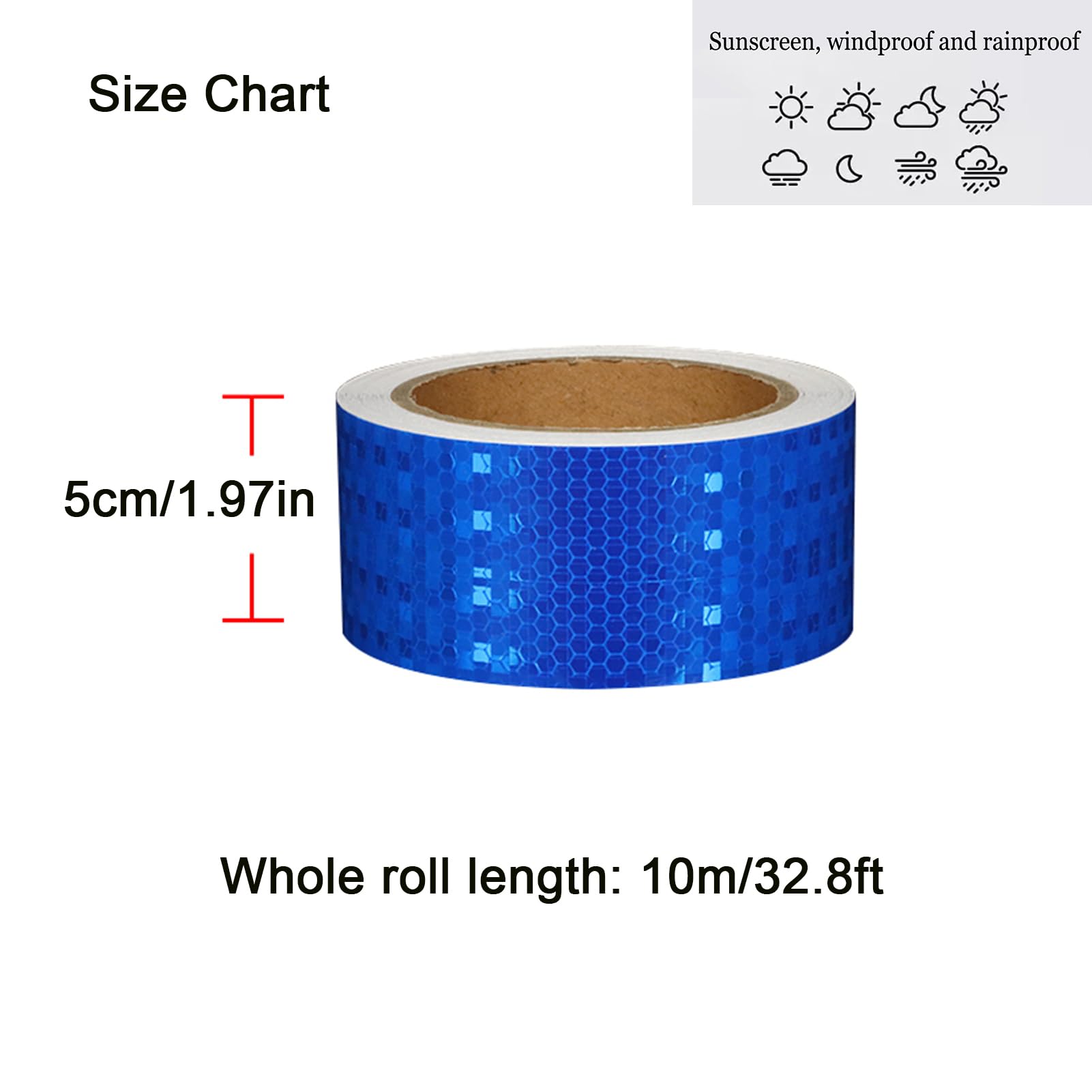 Cinta Reflectante Impermeable para Exteriores, Cinta Reflectante de Advertencia Adhesiva de 2 Pulgadas x 32,8 pies, Multicolor(Blue)