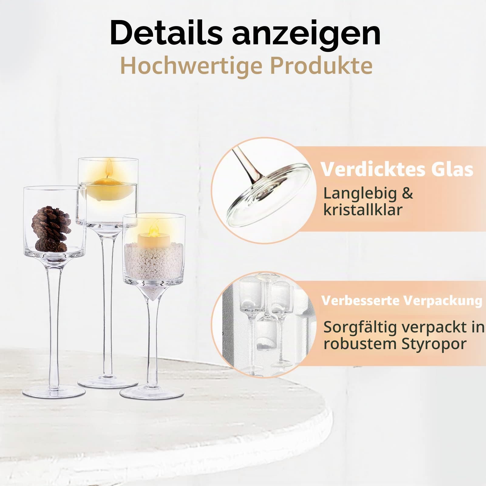Nuptio Teelichthalter 6 Stück Glas Kerzenhalter - Teelicht & Schwimmkerzen Hohe Elegante Stumpenkerzenhalter für Hochzeit Party Tisch Weihnachten Tafelaufsätze Wohnzimmer Heimdekoration