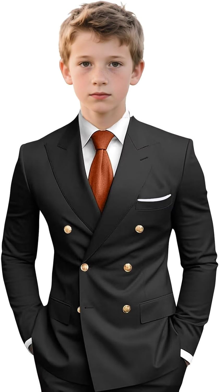 Boys 2 Piece Suit Double Breasted Ring Bearer Formal Suits Kids Tuxedo Wedding Outfit for Party Prom Suit