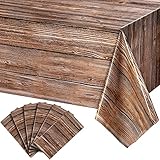 Natural Wood Grain Tablecloths Rustic Plastic Table Covers for Rectangle Table, Vintage Farmhouse Style Table Cloth Decorations for Western Barn Themed Birthday Wedding Party, 54 x 108 Inch (6 Packs)