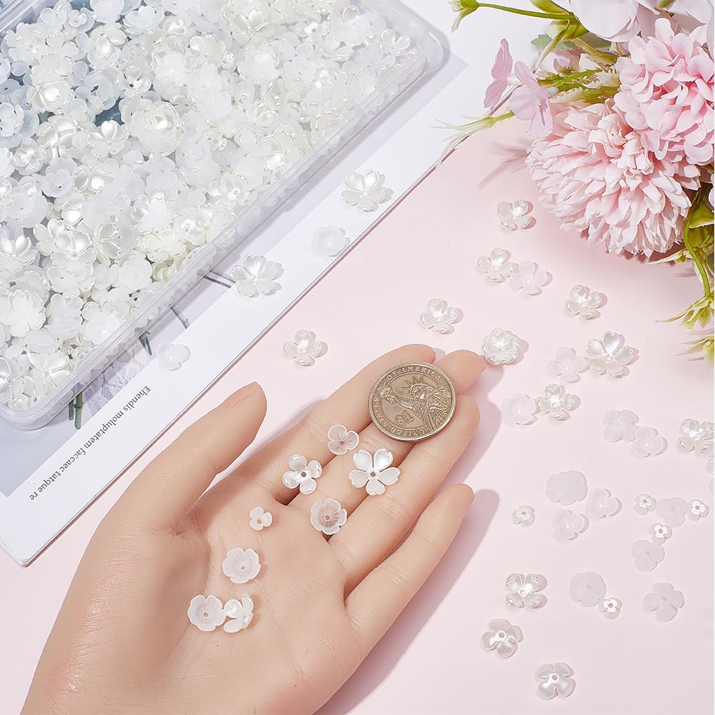 SUNNYCLUE 1 Box 600Pcs White Flower Bead Clear Flower Spacer Beads Plastic Tulip Flowers Lily Petal Bead caps Acrylic Floral End capss Loose Beads Assortments for Jewelry Making Supplies DIY Bracelets