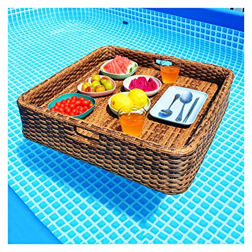 BZBZB Bandeja Flotante de Lujo para Servir Mesa de Piscina, Bandeja de Piscina Flotante Tejida de ratán, Mesa Flotante de Lujo y Barra para Bancos de Arena, spas y fi