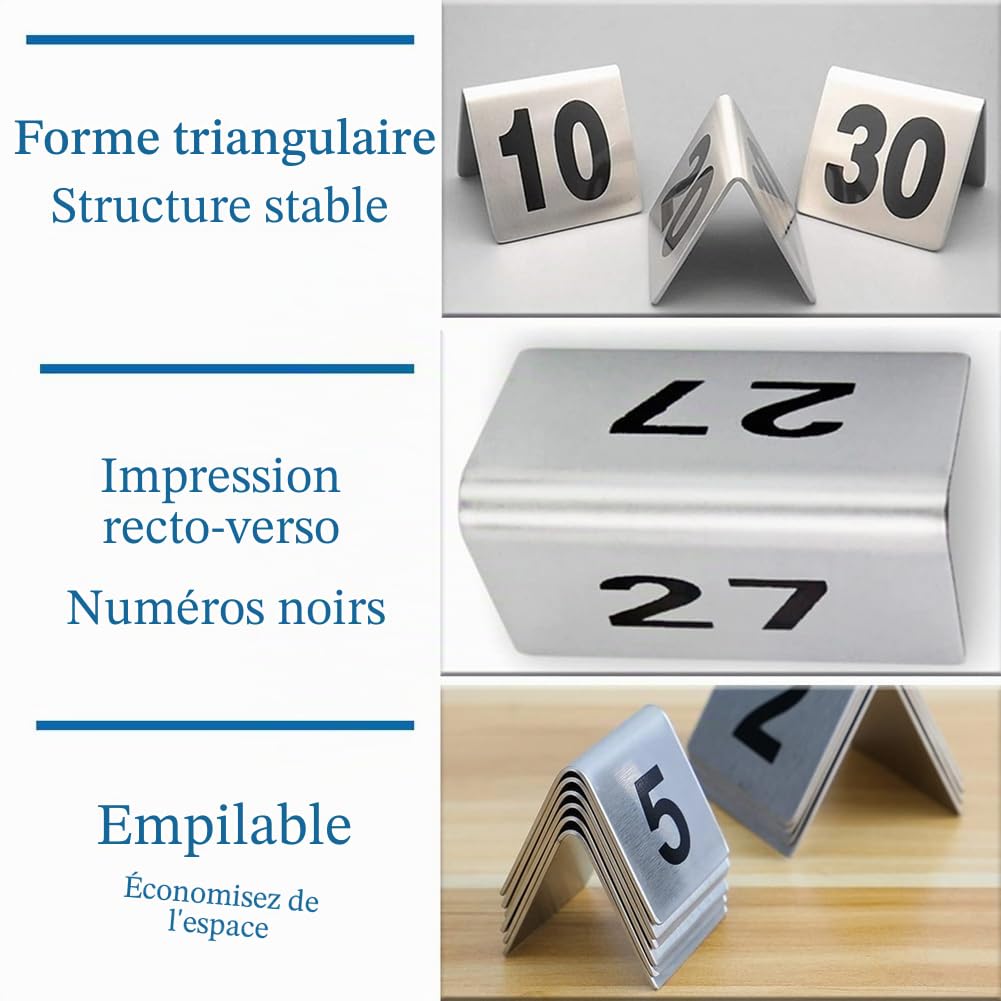 Numéros de Table de 1 à 50, Empilables, Carte De Numéro Double Face, Chevalets de Table Numérougeés pour Café, Bar, Restaurant, Hôtel, Signe de Numéro De Mariage de Table