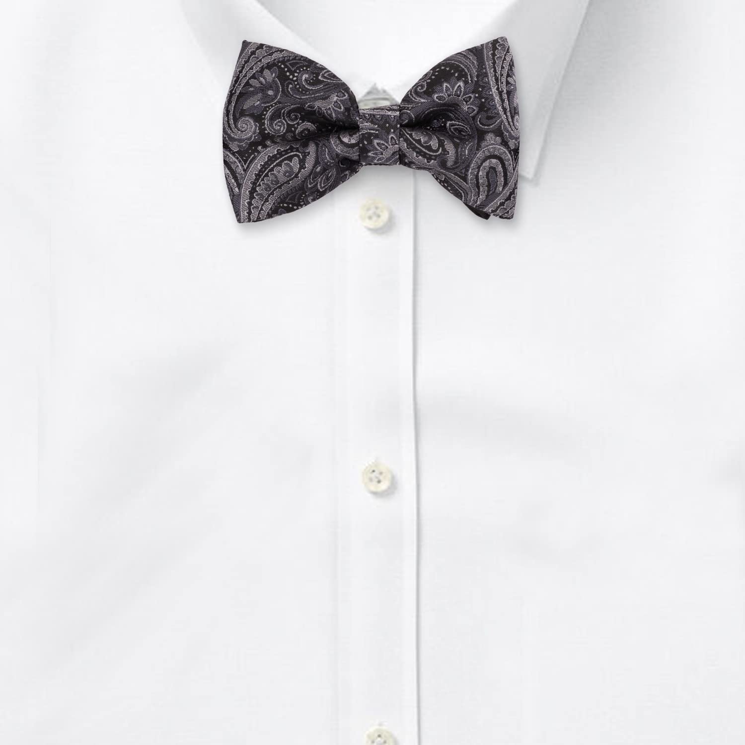 The Tie Hub Custom Grey Paisley Microfiber Bow Tie For Men - Image 4 thumbnail