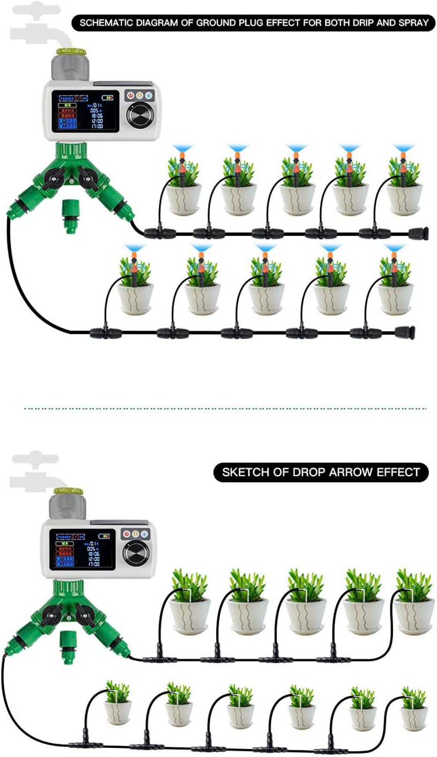 Solar Sprinkler Timer, Programmable Water Timer for Garden Hose with Rain Delay & Self Inspection, IP68 Automatic Irrigation Timer for Drip Irrigation and Lawn Watering System