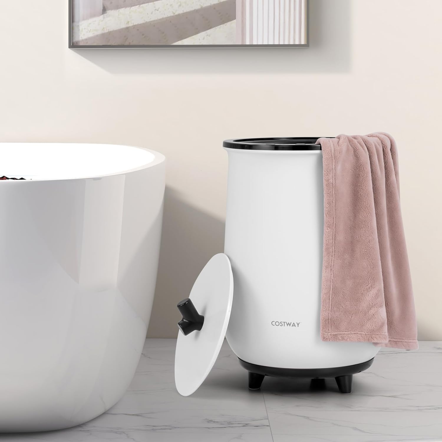 COSTWAY Bucket Style Towel Warmer, 23L Towel Warmer with 4 Heating Time & 3 Heating Temperature, Overheat Protection System, Fragrant Disc Holder, Towel Warmer for Bathroom, Hot Tub, Spa (Black)