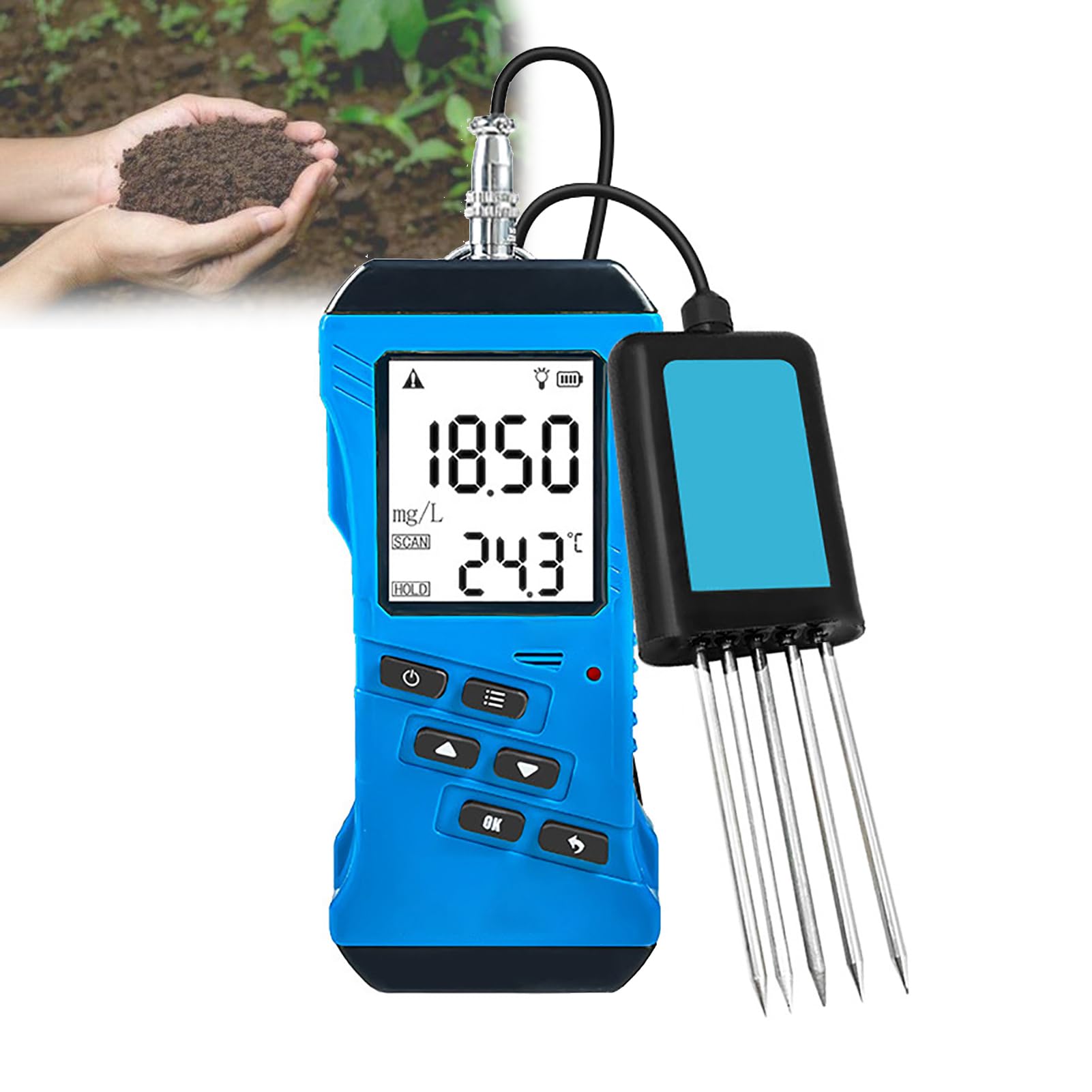 Testeur 7 en 1, Ph/Humidité/Conductivité/Npk Tester/Temps Tester Temp, Grand Backlit, avec Grand Nombre, pour Le Jardinage, l'agriculture, Les Plantes Intérieures Et Extérieures
