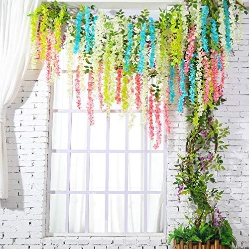 Image of Artificial Hanging Wisteria Flower Vine (Yellow) - Pack Of 6