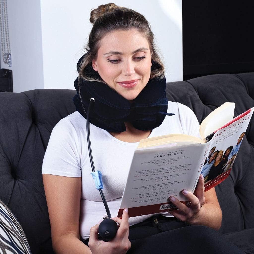 Cervical Neck Traction Device - Inflatable and Adjustable Cervical Traction - Neck Traction Device Will Help for Neck Stretcher and Support, Spine Alignment, Chiropractic Chronic Neck Pain Relief