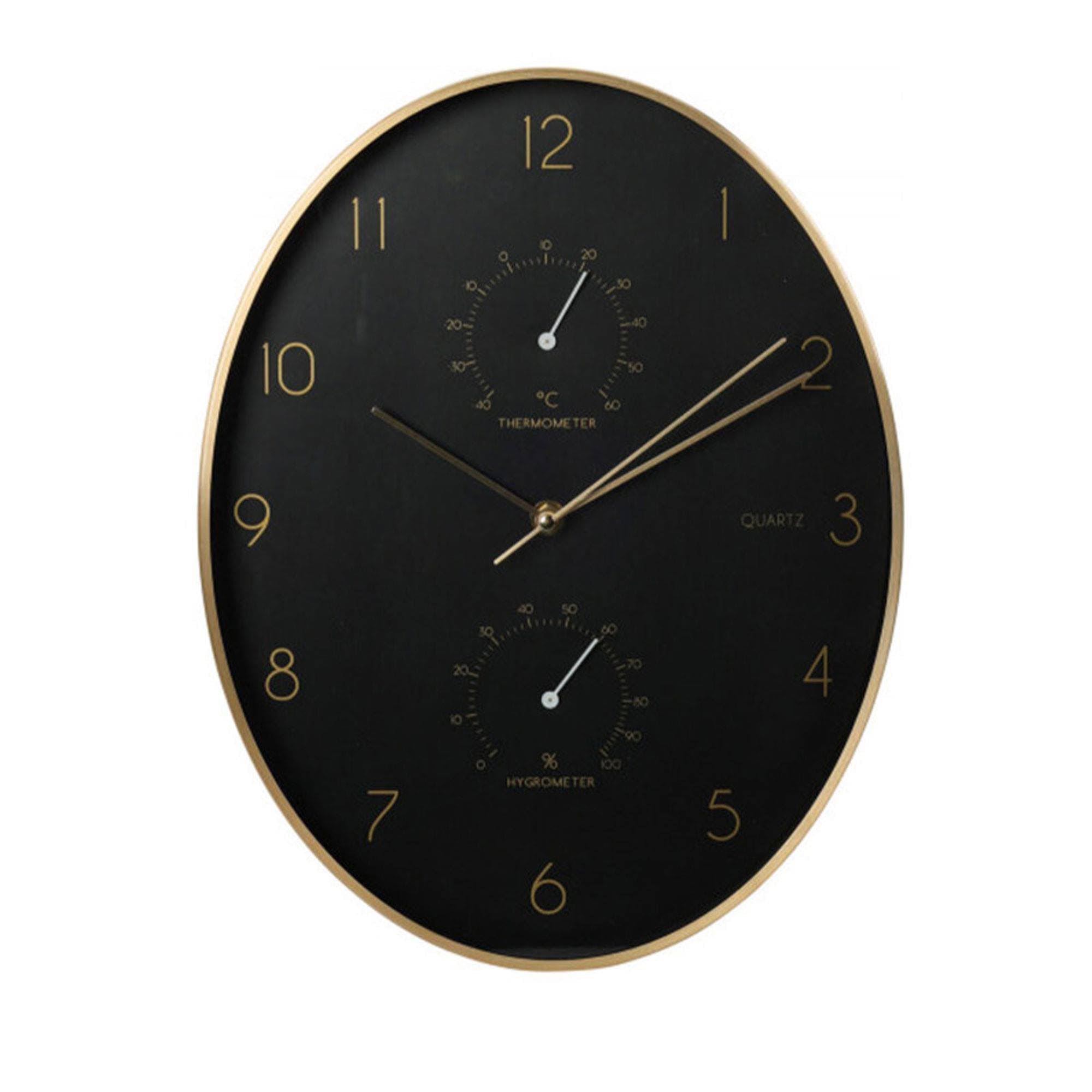 Reloj de pared moderno con termómetro Well Home para decorar salones elegantes con borde dorado