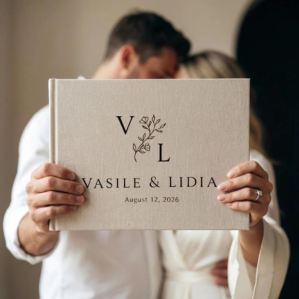 Custom Wedding Guest Book, Personalized Linen Hardcover Album,Custom Letters To The Bride Scrapbook, Hen Do Scrapbook (Design E)