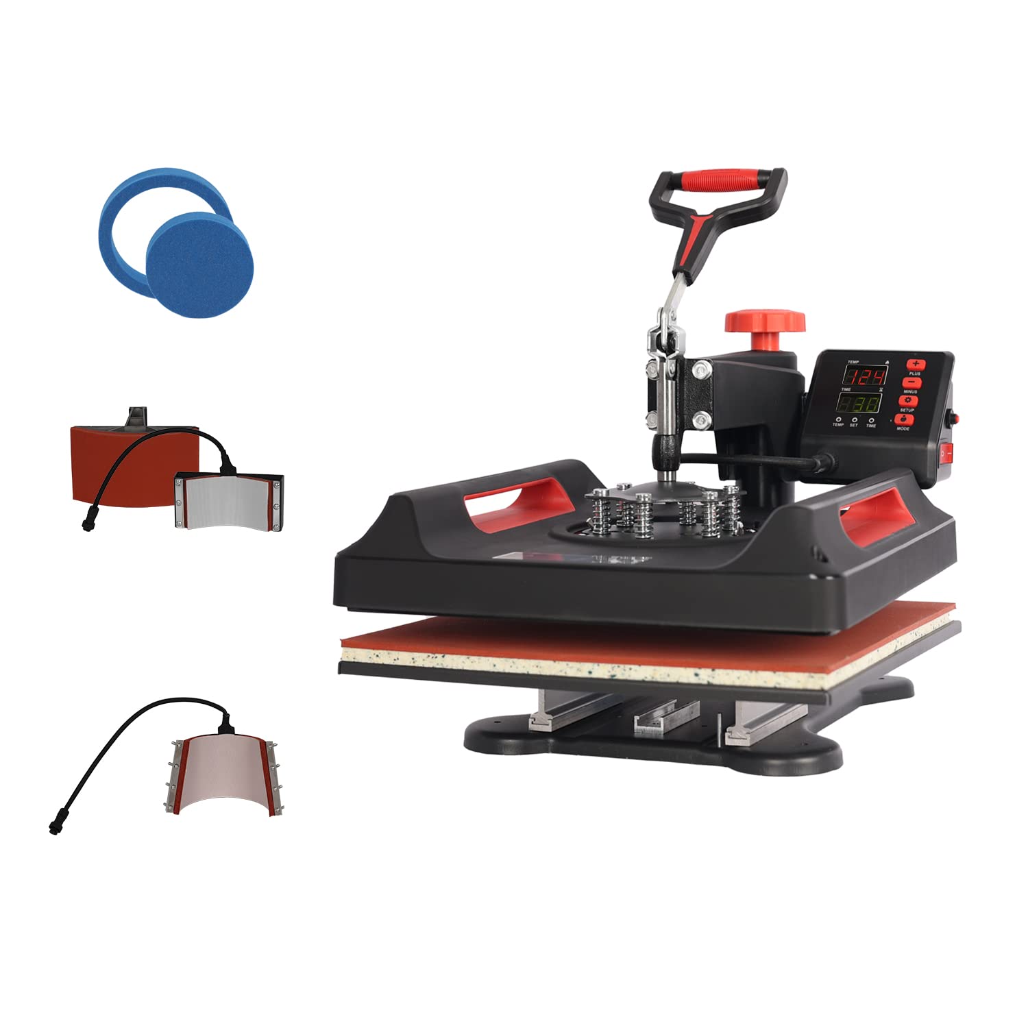 Heat Press Machine 5 in 1 29x38cm Sublimation Printing Swing Away 360 Degree for T Shirts Mug Hat Plate Cap Mouse Pads Dual Digital Control Multifunctional (Red)