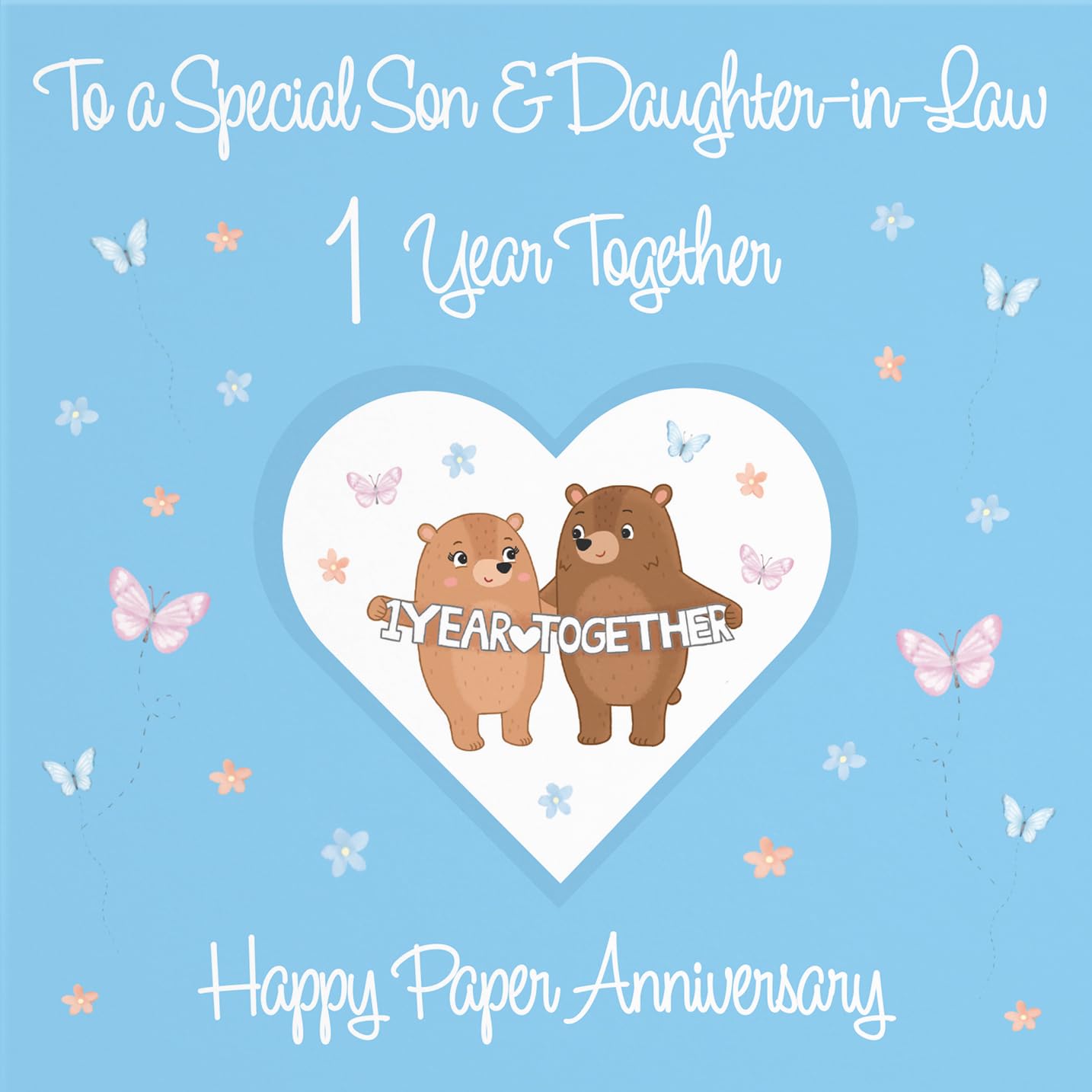 Hunts England, Son & Daughter-in-Law 1st Anniversary Card, 1 Year, Paper Anniversary, Romantic Meadows, Fun Card - Image 2