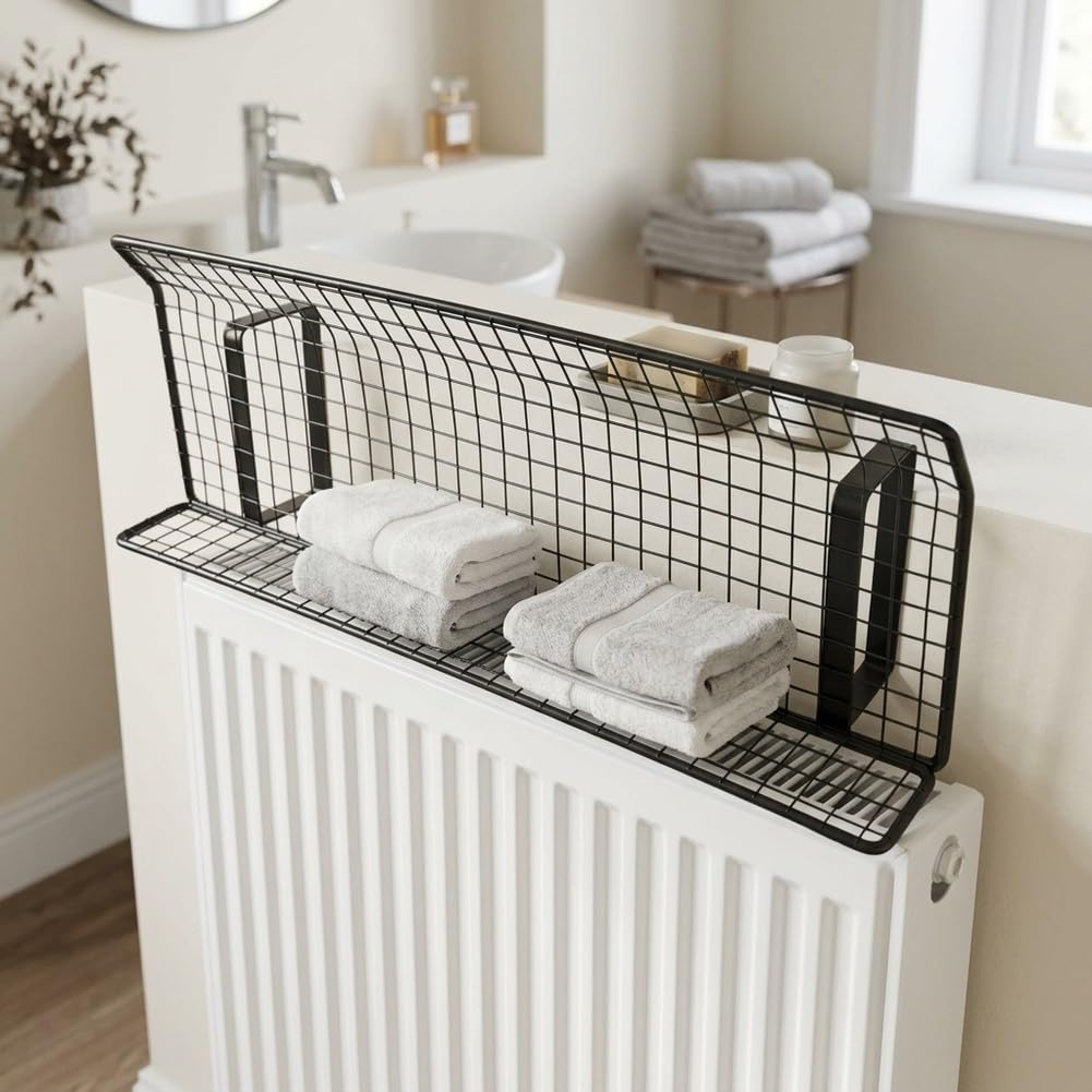 Mensola per termosifone, 40 cm, in metallo, per asciugamani e vestiti, salvaspazio, con struttura aperta, per bagno e cucina