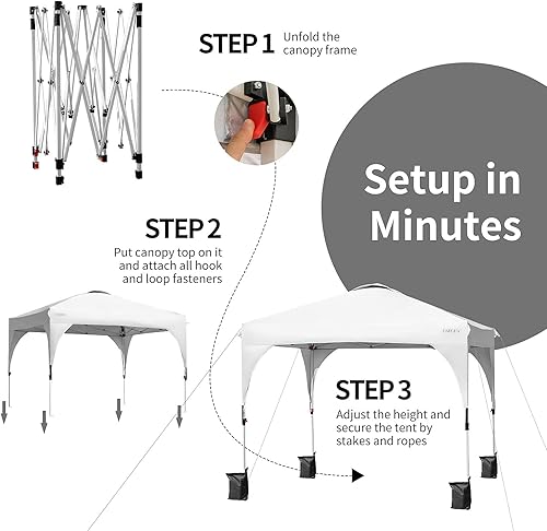 Miniatura 7 de Tangkula Tienda de campaña desplegable para exteriores de 10 x 10 pies, toldo instantáneo comercial ajustable en altura con bolsa rodante portátil,