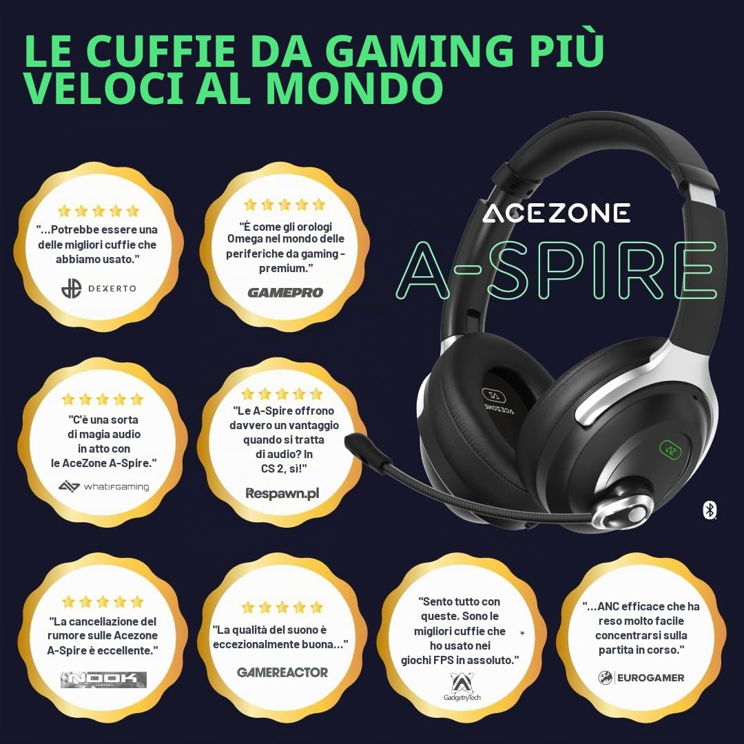 AceZone A-Spire - Cuffie da gaming ibride ANC - Cancellazione attiva del rumore - Microfono con cancellazione del rumore per migliorare la voce - PC, PS4, PS5, Series X, Series S, Switch, Mobile