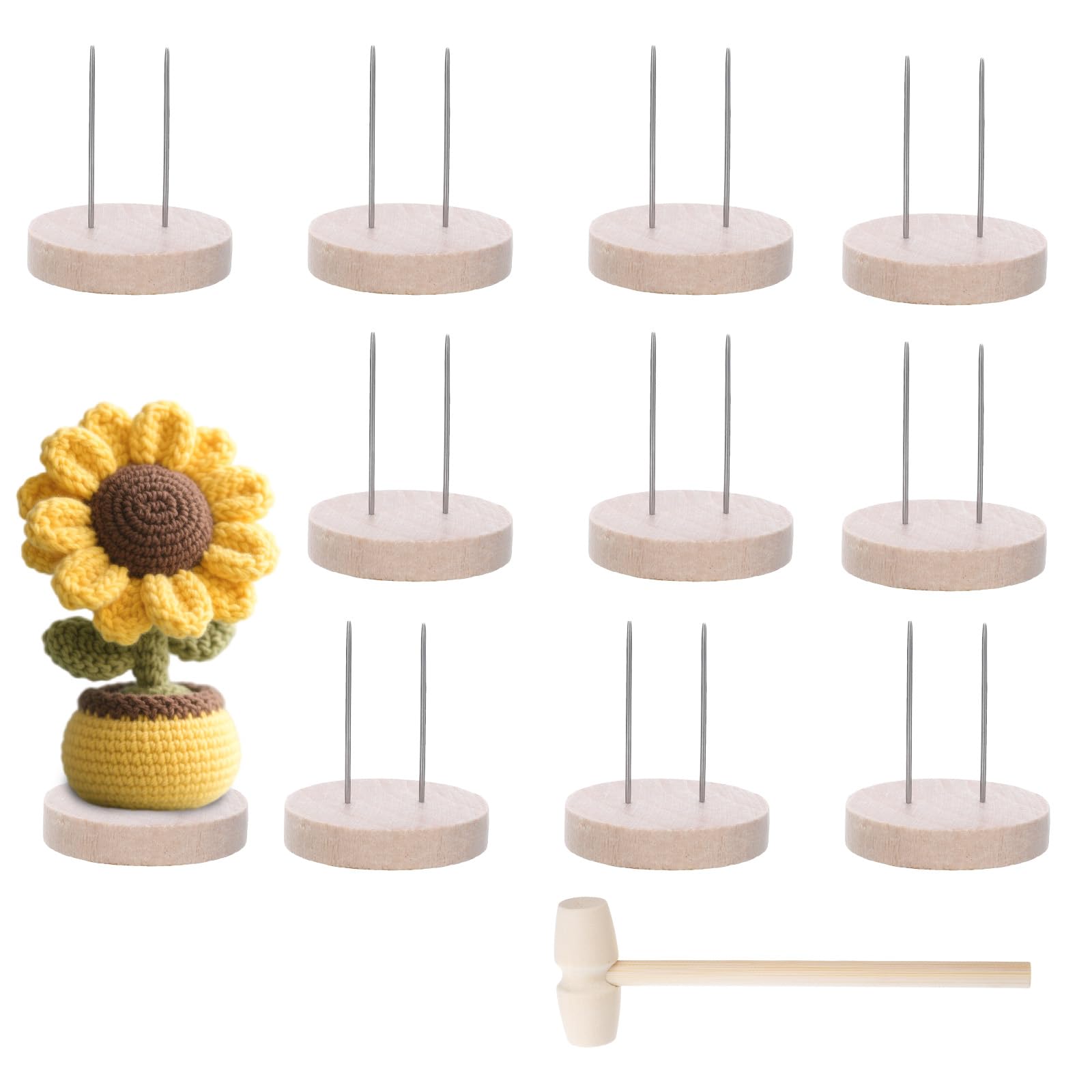 12 PCS Positive Crochet Doll Stands Wooden, Wooden Base Dual Needle Holder for Crochet Dolls Figurines Knitted Doll Display Stand for Positive Potato,