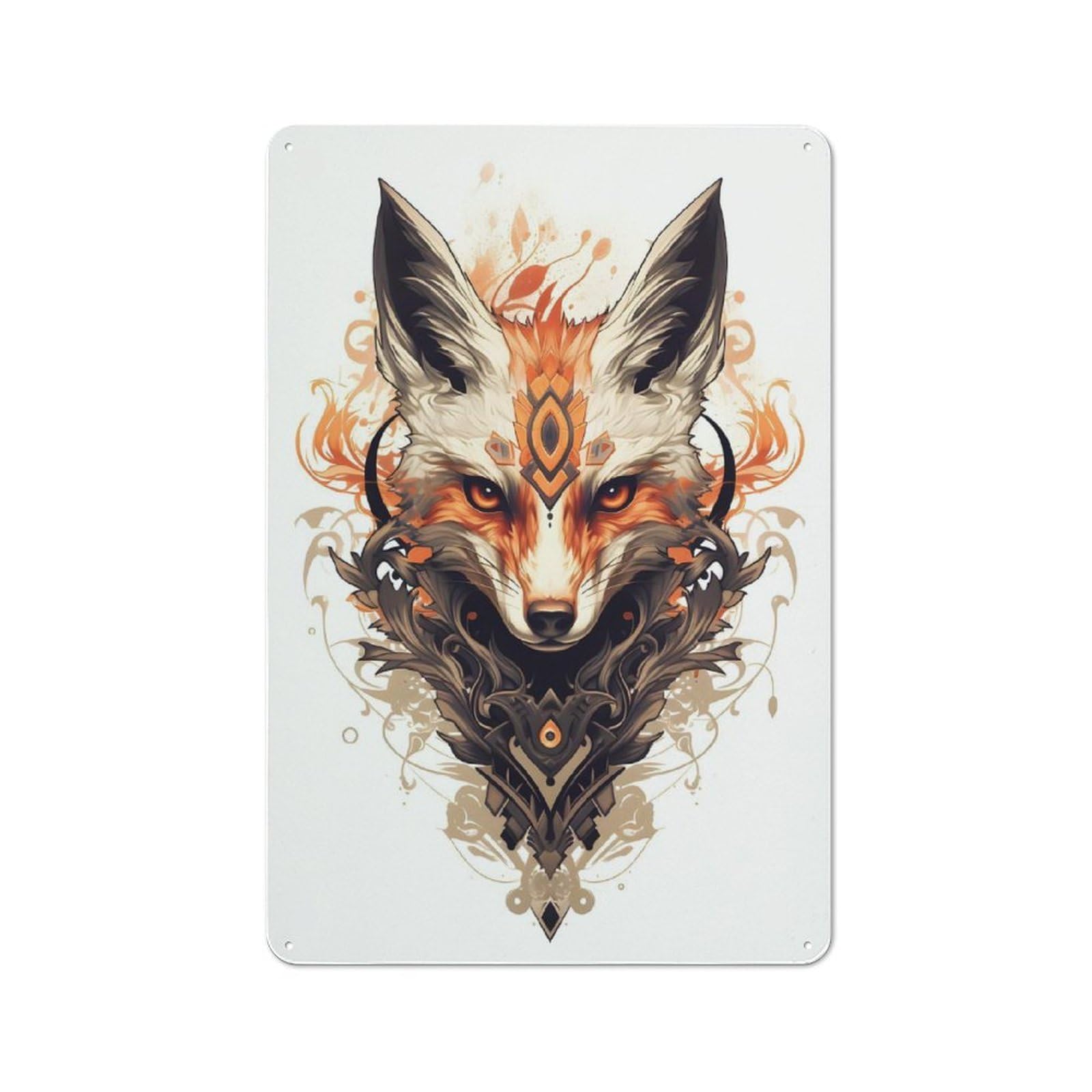 Junmoney Style-5 Metal Wall Sign 30X20cm Featuring Ritual Fox For Hallway Wall, For Hallway Decor Lovers, For Retro Home Interiors