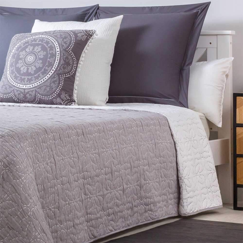 COTTON ARTean Colcha Verano Cama 150 Algodón Poliéster Santillana Gris