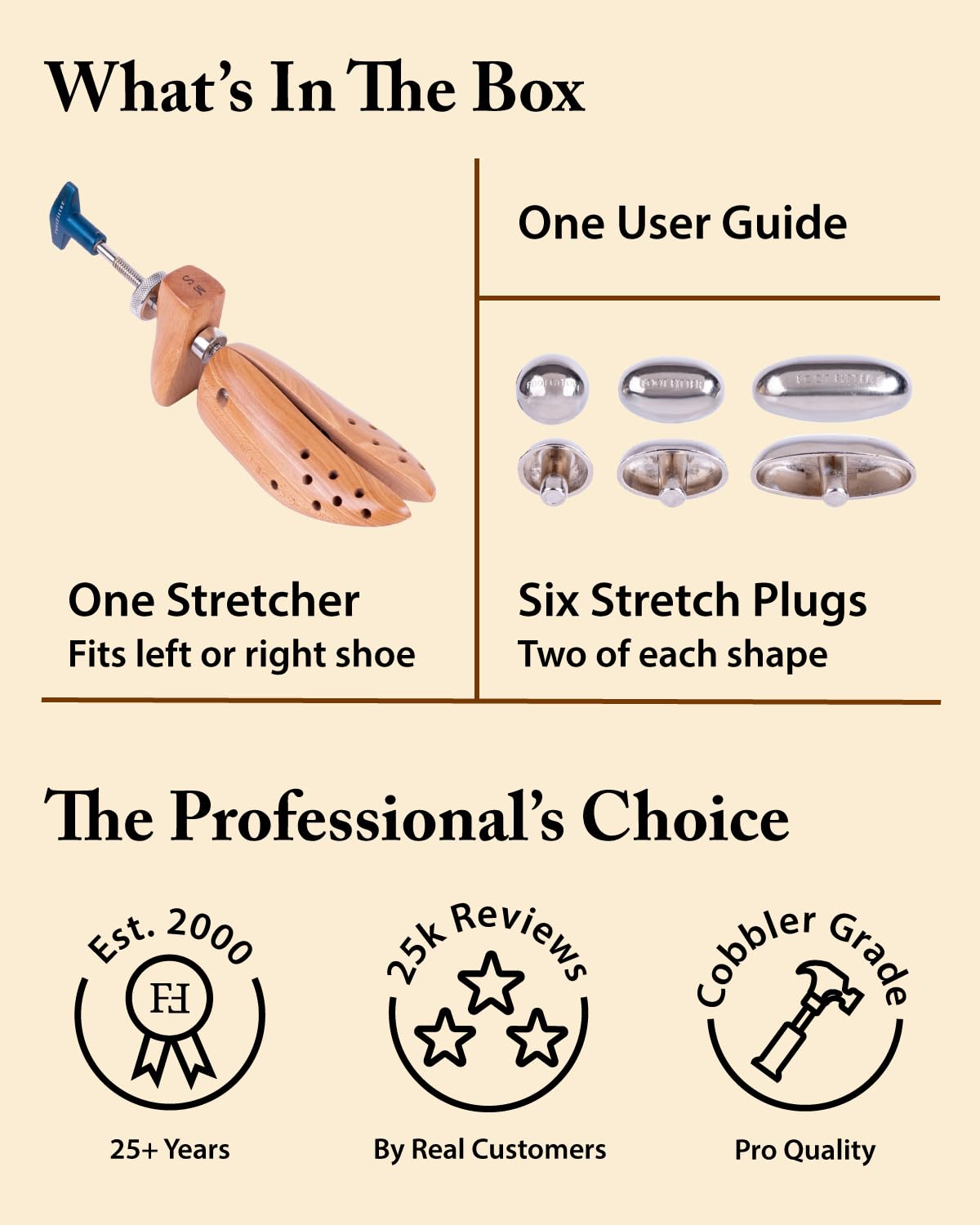 FootFitter Professioneller 2-Wege-Schuhspanner für Damen und Herren, erweitert Länge und Breite, robustes Holz- und Stahl-Design, buchenholz, 37/40 EU