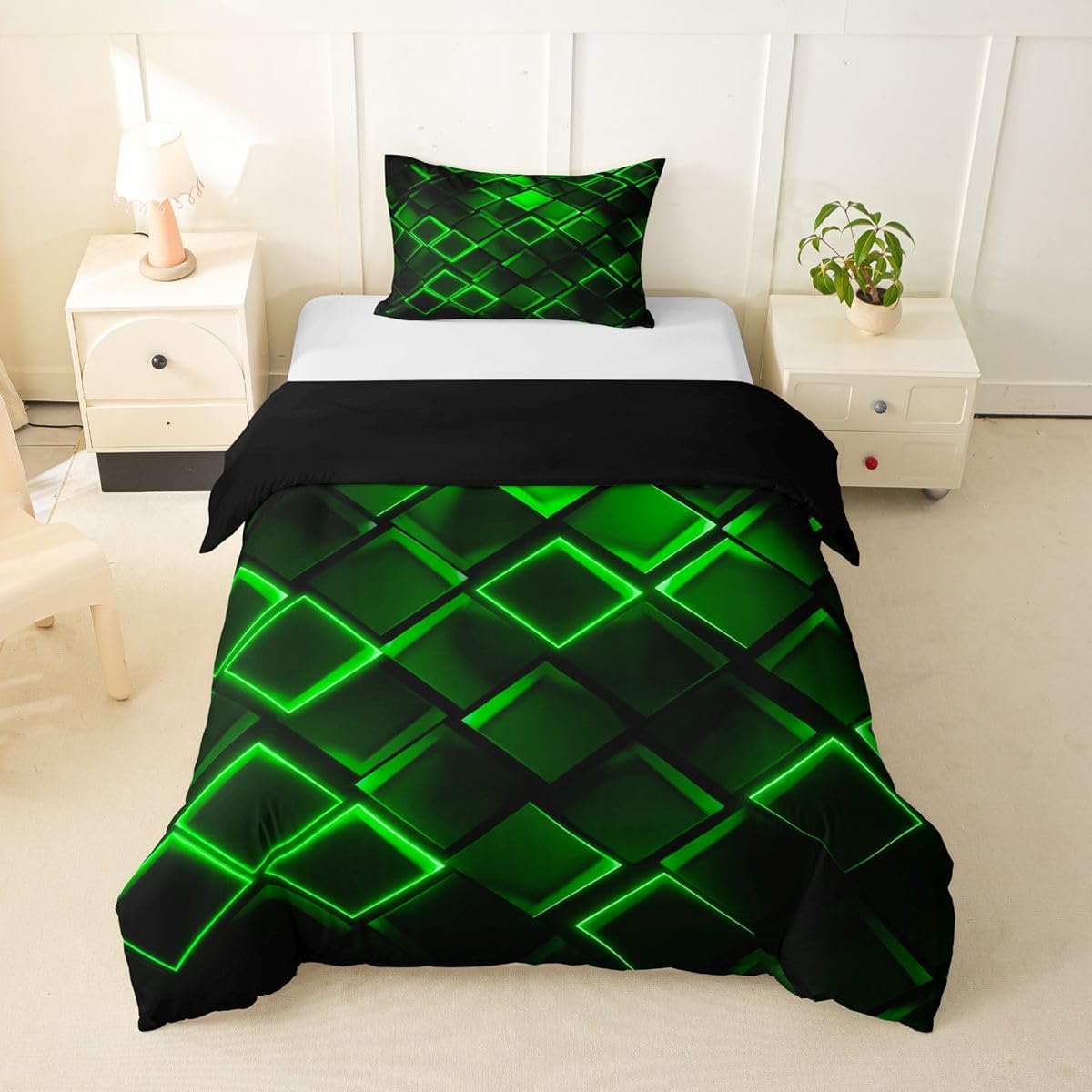 Feelyou Blue and Black Duvet Cover Toddler Size Geometric Bedding Set Breathable Soft Modern Abstract Art Comforter Cover 2Pcs Luxury Bedroom Decor