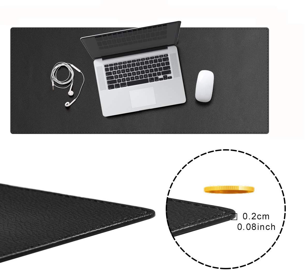 Luxuriöse Schreibtischunterlage aus Leder, multifunktional, für Büro, Tastatur, Schreibunterlagen, wasserdicht, für Zuhause, Laptop, Gaming-Matten für Manager, Herren, Studenten, schwarz, 90 x 50 cm