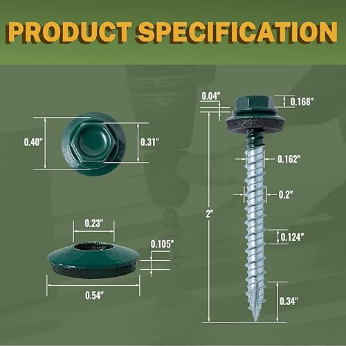 Miniatura 9 de LIONMAX Tornillos de metal para techos #10 × 2 pulgadas, 300 unidades, tornillos de techo de chapa de metal pintado en blanco, arandela de goma,