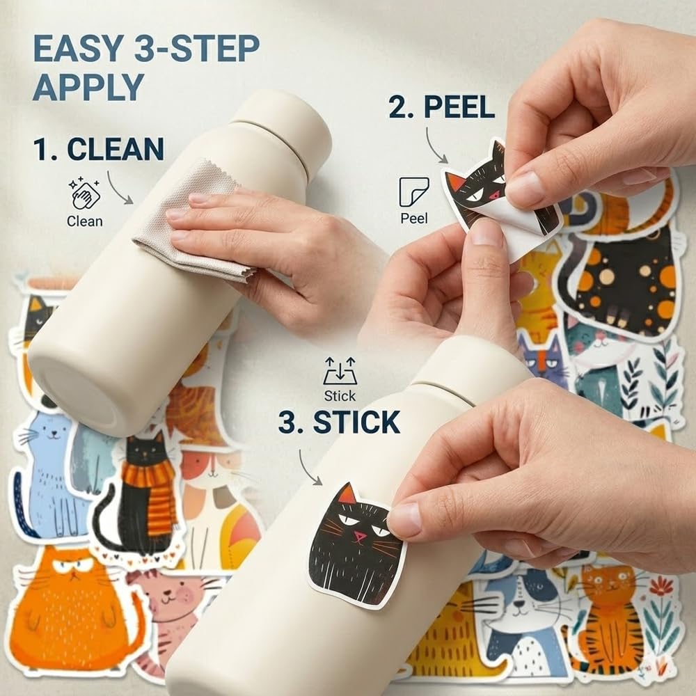 50 adesivi per gatti e piante,graziosi adesivi impermeabili per gatti neri, cartoni animati Kawaii, laptop, in vinile, per skateboard, bicicletta, ciclomotori, moto, scrapbooking(colore)