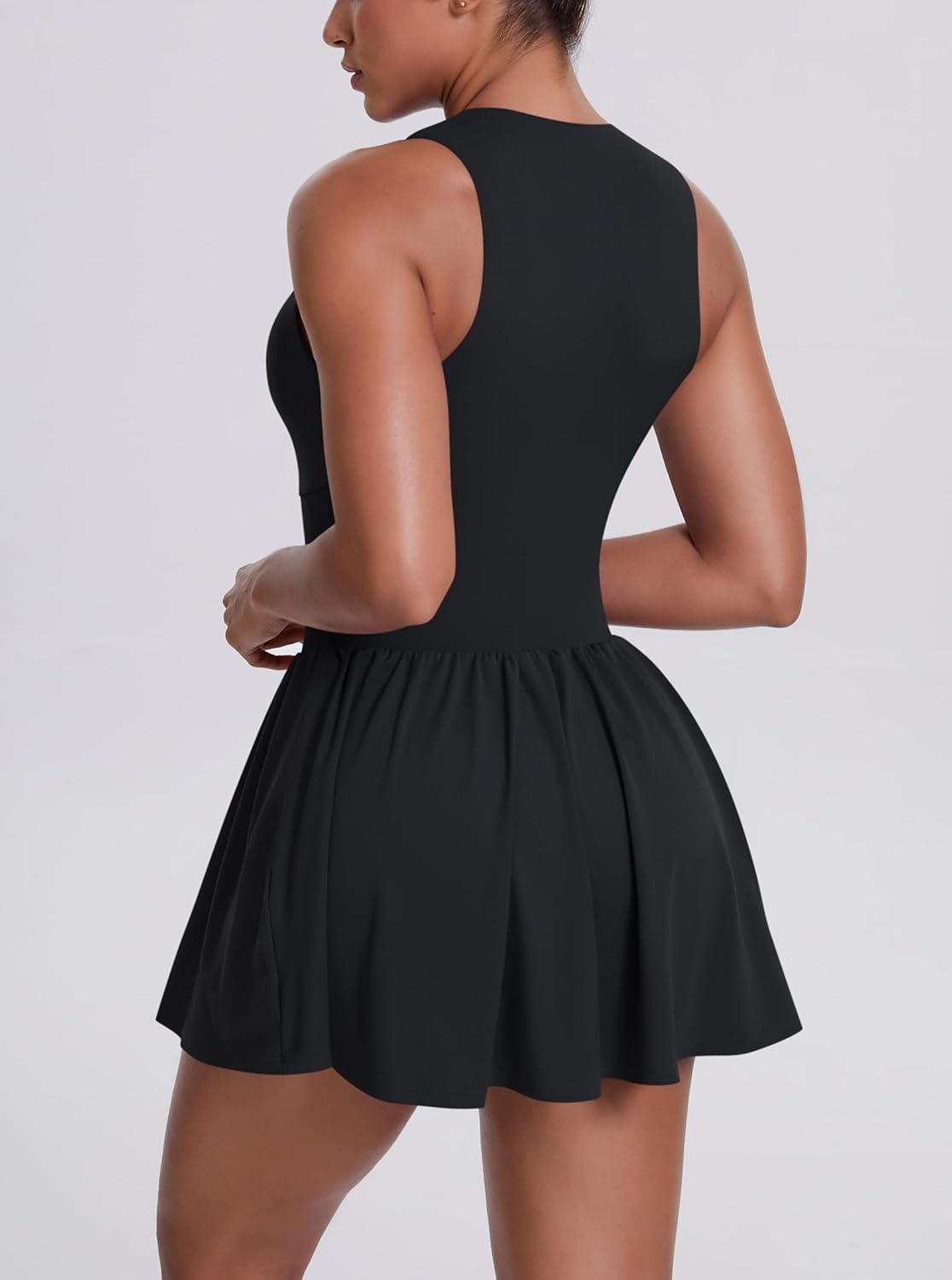 Zip Front Tennis Dresses for Women Crew Neck Padded Athletic Golf Mini Dress Built in Shorts with Pockets