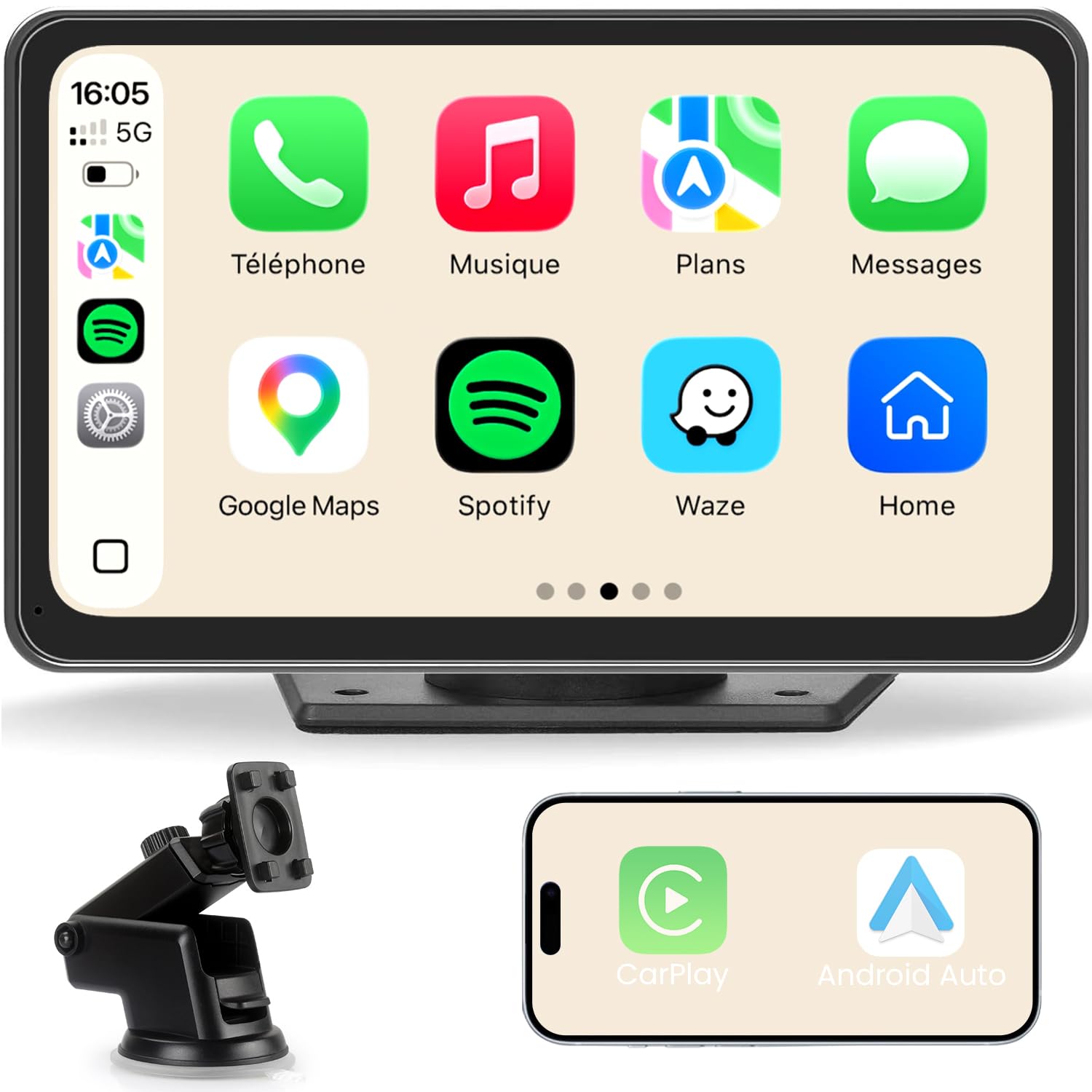 Autoradio Portable CarPlay & Android Auto sans Fil