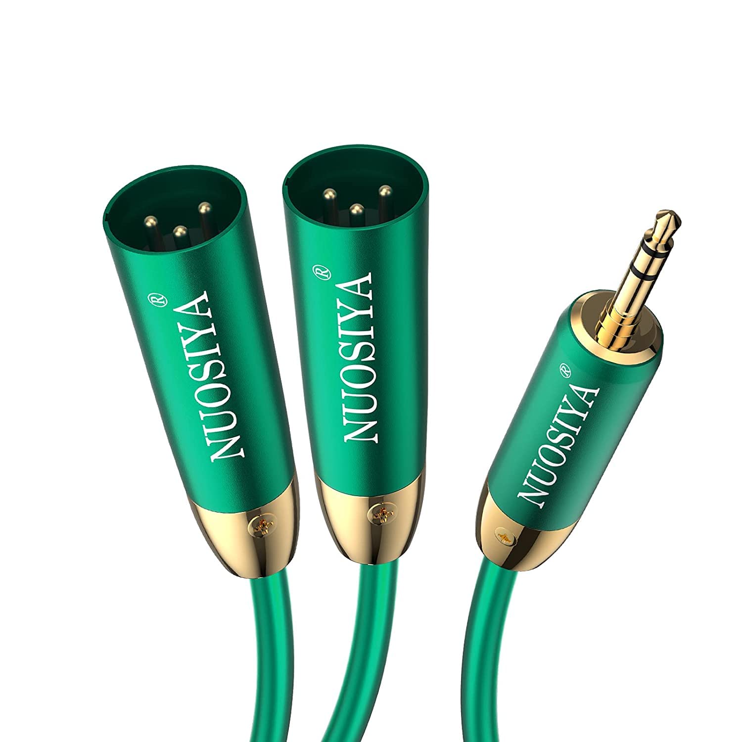 NUOSIYA Dual XLR to 3.5mm Cable 6ft, XLR Male Y Splitter to 1/8 inch TRS AUX Cable, Unbalanced XLR to 3.5mm TRS Gold Plated, 22AWG, 3.5mm Stereo Jack Adapter TRS to XLR Male for Laptop, Mp3, Mixer