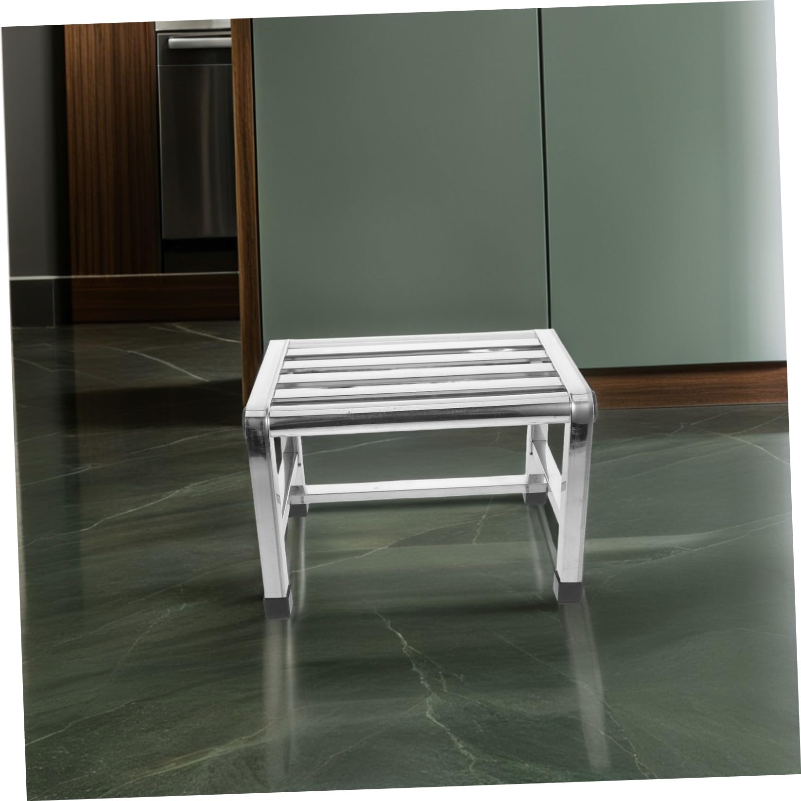 Taburete de Acero Inoxidable para Baño y Cocina, Banco Compacto Superficie Antideslizante, Asiento Portátil para Ducha y Uso Doméstico, 28.5X20.1X26 CM