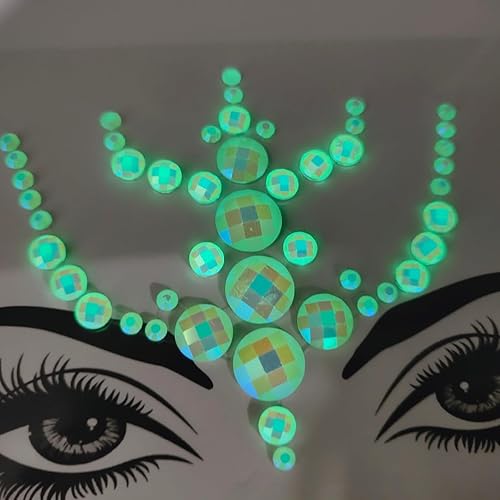 Miniatura 6 de Joyas faciales para mujer, gemas autoadhesivas de Halloween, tatuaje temporal fluorescente, joyas de cara y cuerpo para festivales de música, fiesta