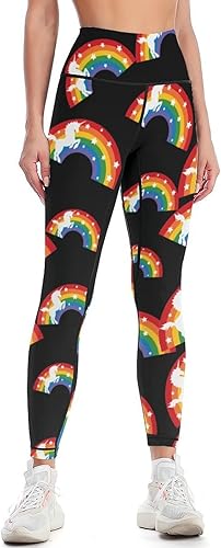 Rainbow Unicorn High Waist Yoga Pants Tummy Control Stretch Leggings for Women