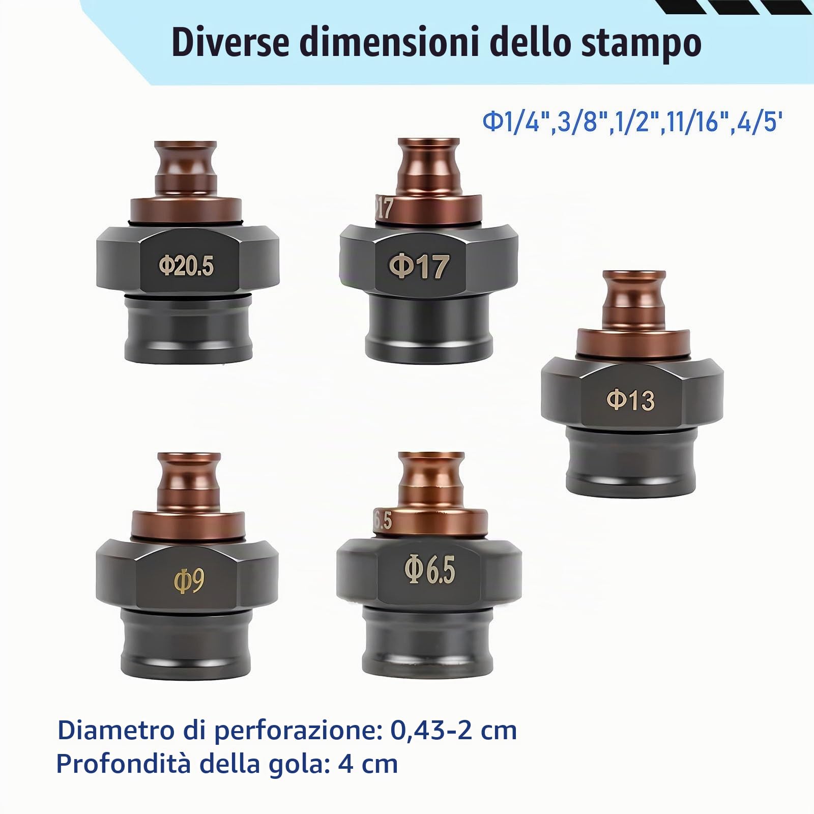 Punzonatrice Idraulica 2200W 10 Ton Potenza, Macchina per Foratura Metalli Aggiornata con 5 Stampi per Lamiere di Acciaio e Ferro