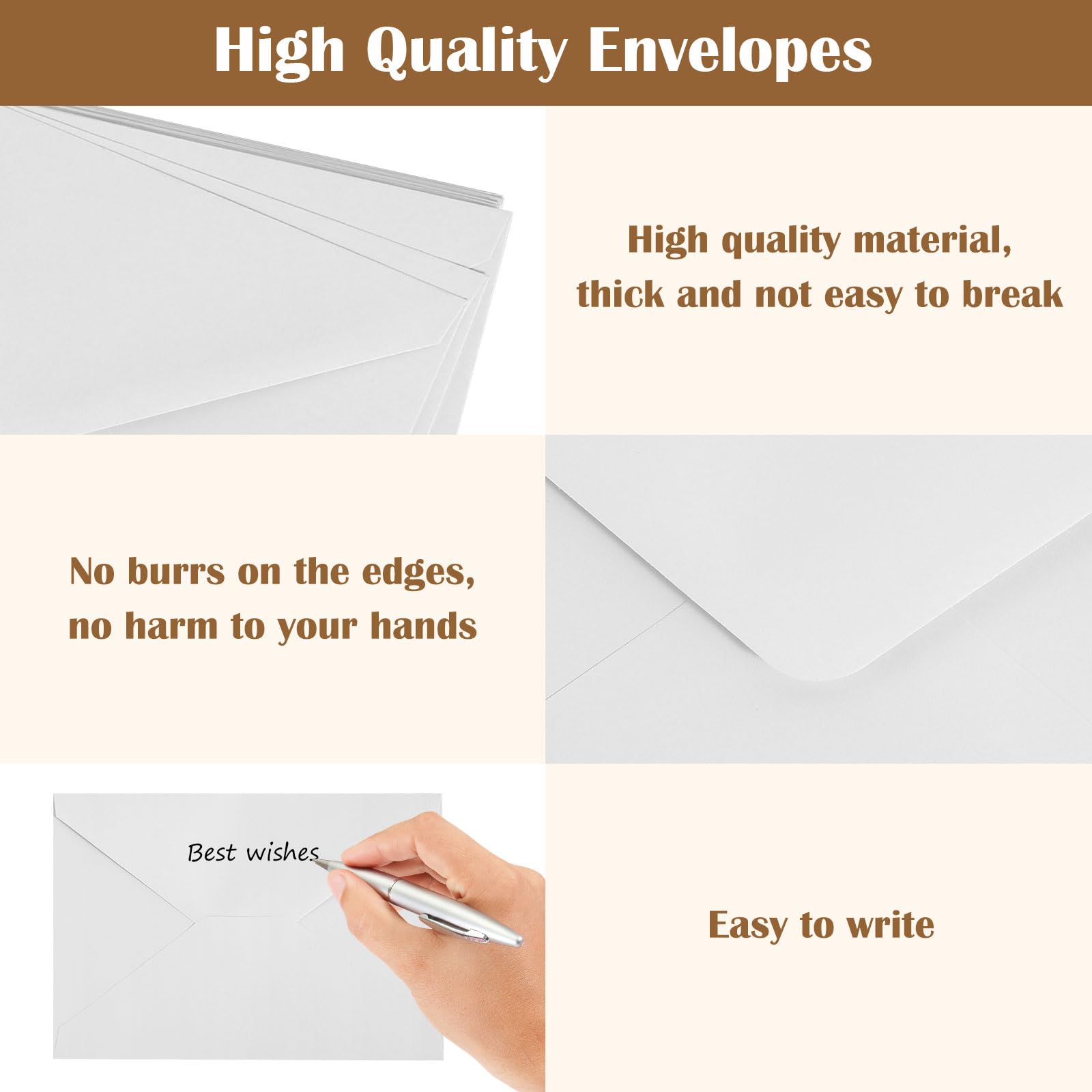 Enveloppes en papier kraft 13 x 19 cm Blanches Lot de 100 pour cadeaux invitations
