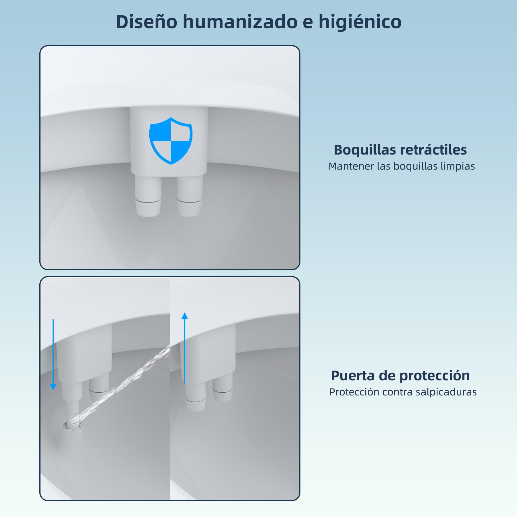 Hibbent Bidé de agua fría Ultra-Slim, accesorio de bidé para inodoro con doble boquilla no eléctrica, presión ajustable, fácil de instalar y usar