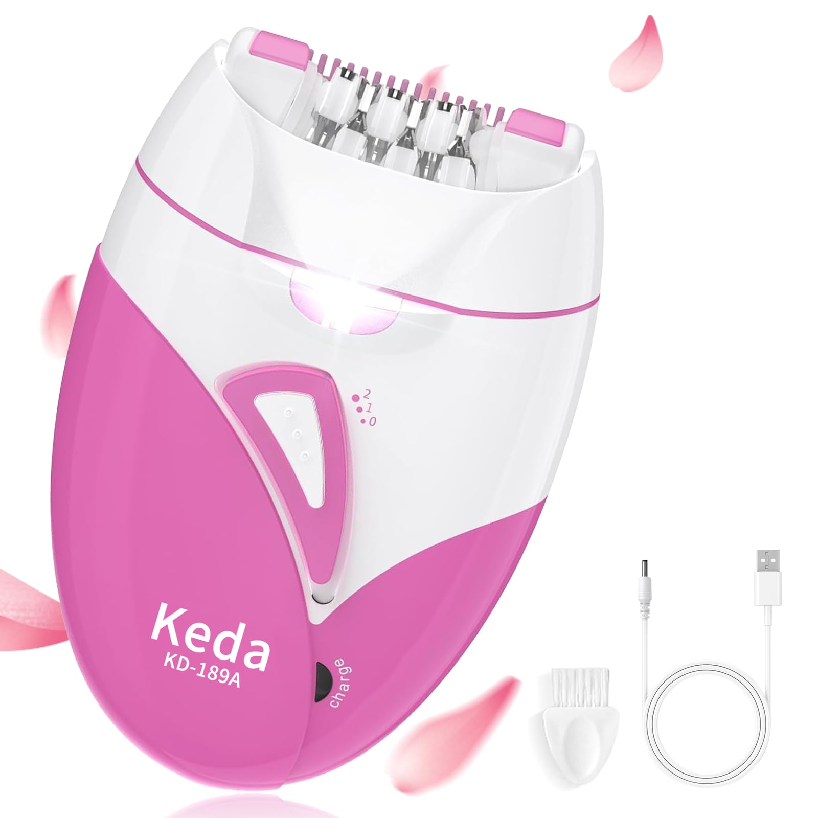 Epilator for Women, Smooth Glide Facial Hair Remover with 2 Speed & LED Light, Rechargeable Cordless Electric Epilator for Face, Bikini, Underarms, Arms, and Legs, Painless & Portable