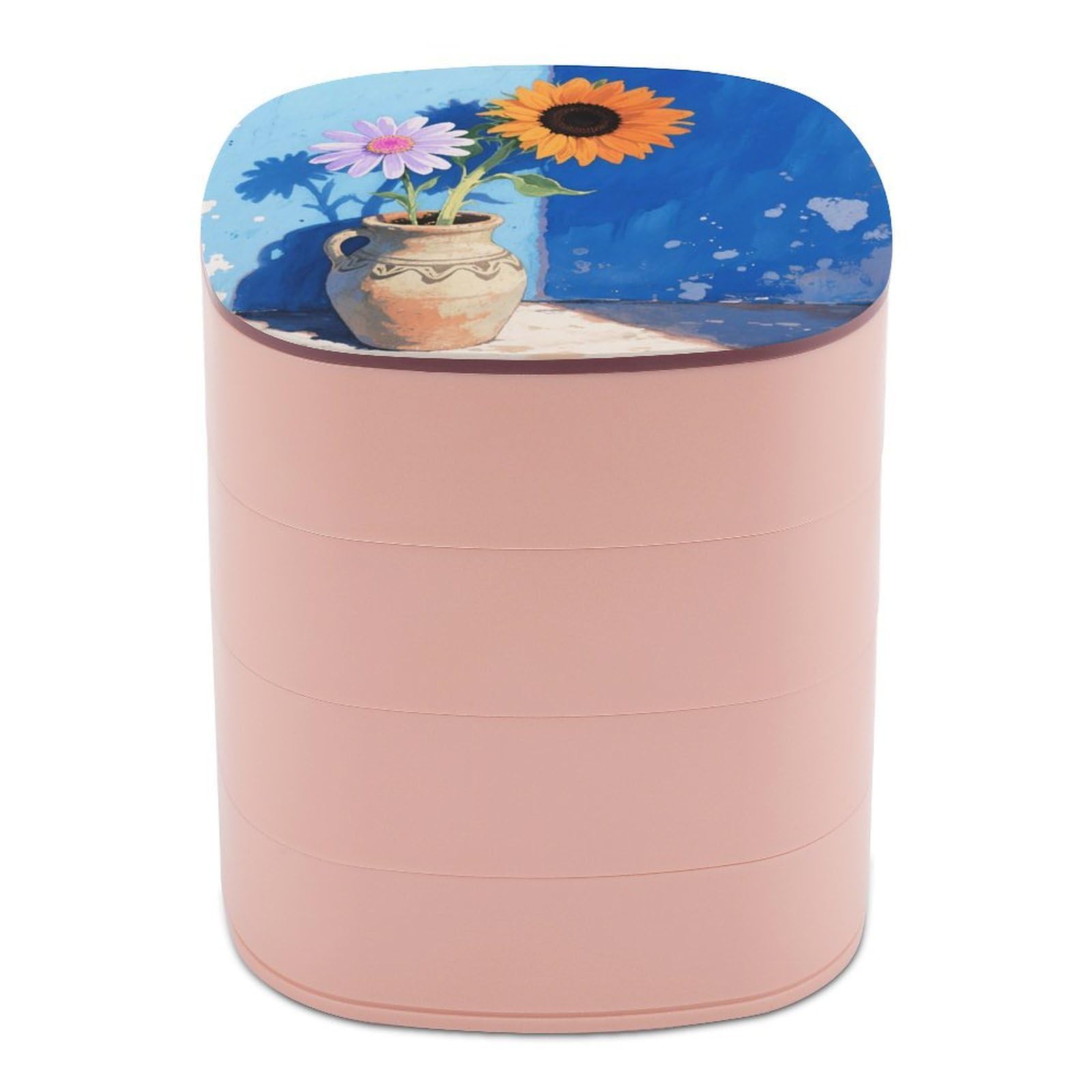 VstaDank Daisy Sunflower Jewelry Box with Mirror 4-Layer Rotating Jewelry Tray Case Portable Jewelry Case Trinket Boxes Trinket Cases Travel Jewelry Organizer Earrings Storage Box