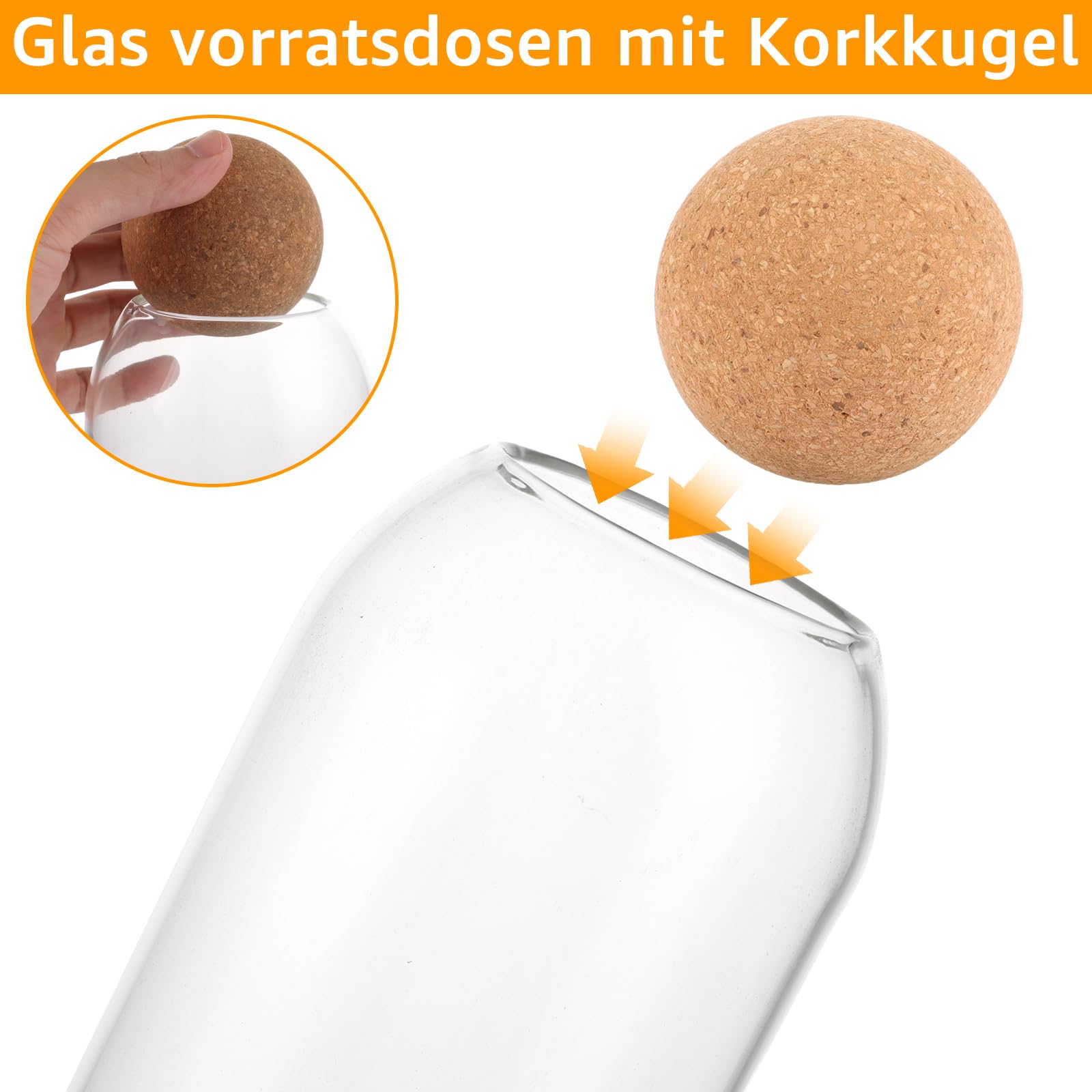 Juego de 4 tarros de cristal con tapa de corcho, 500 + 800 + 1000 + 1300 ml de cristal hermético, para alimentos, cocina, tarros de almacenamiento, para galletas, café, azúcar, especias