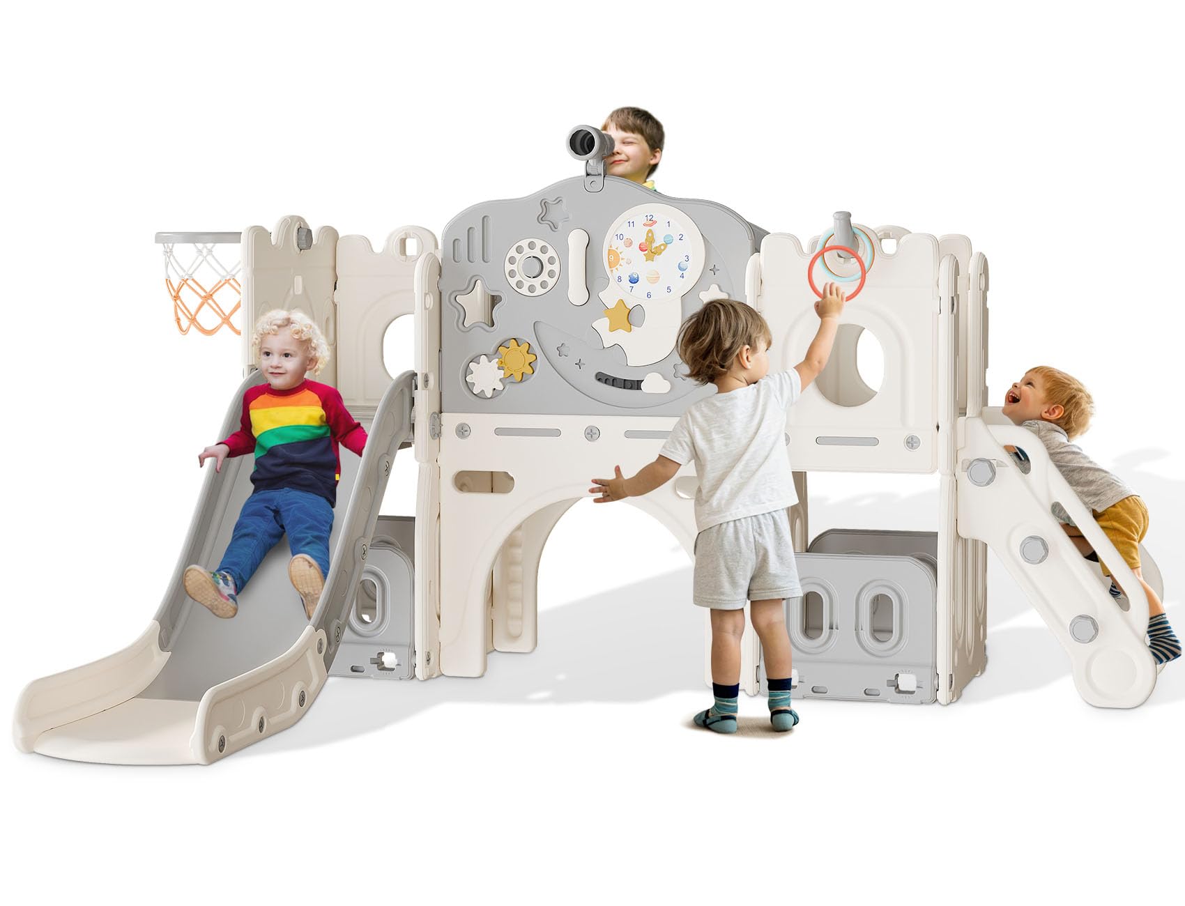 ((SIMILAR )) BIERUM 12 in 1 Toddler Indoor Slide, Astronaut Themed Baby Slide for Toddlers Aged 1-3, with Astronaut, Phone Call Design, Toddler Playset Toddler Playground Beige Gray Combo