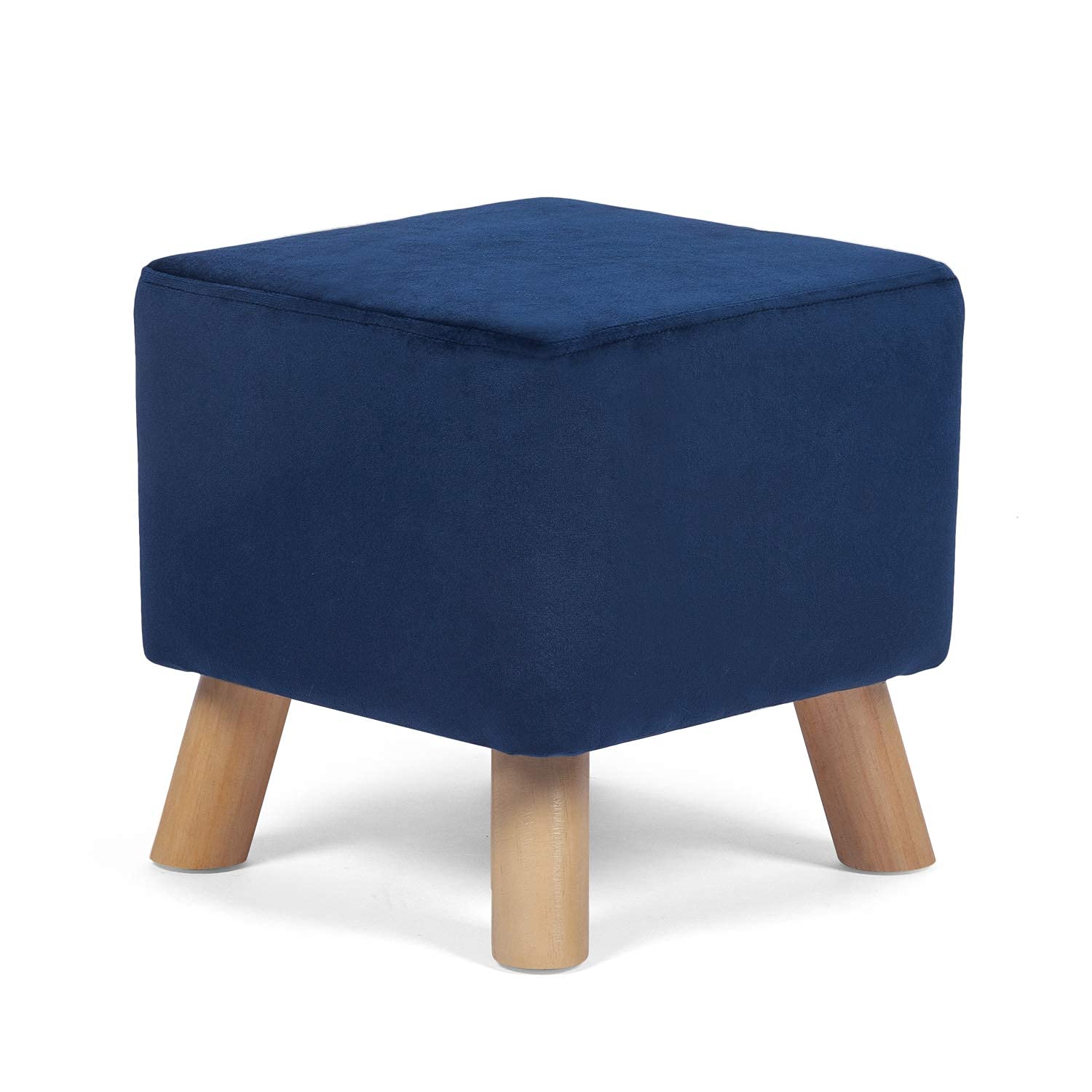 Edeco Square Ottoman Footrest Stool with Non-Skid Wooden Legs (Navy Blue)