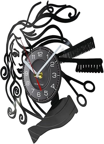 Miniatura 2 de OTKU Reloj de pared de 12 pulgadas para peluquería, salón de belleza, disco de vinilo, reloj de pared para estilista, peluquería, peluquería, retro,