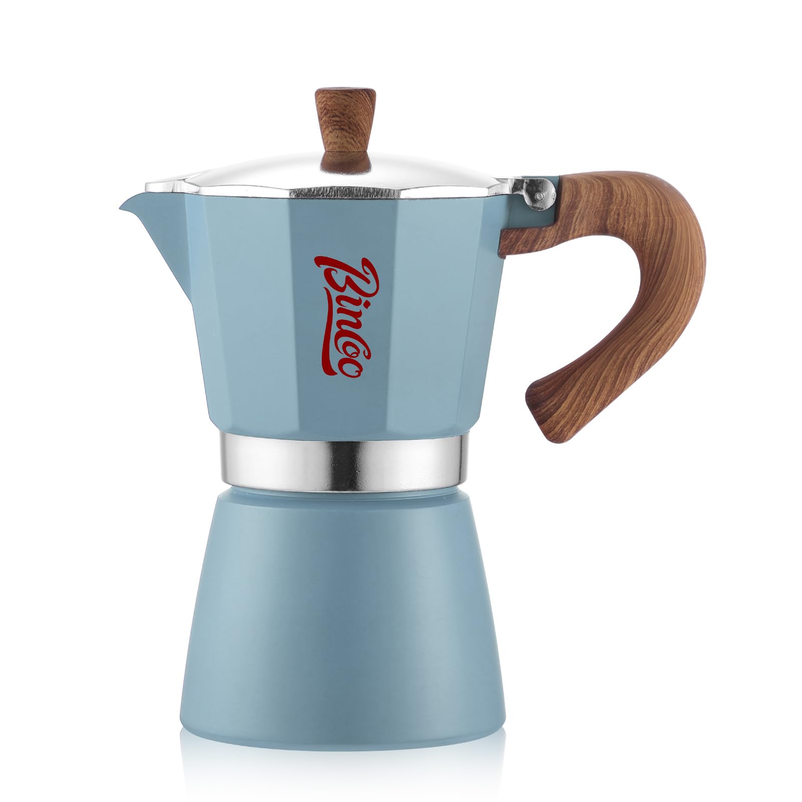 Bincoo Blue Moka Pot 6 Cups, Espresso Maker Stovetop, Aluminum Espresso Pot Classic Italian Coffee Maker,Single Safety Valve