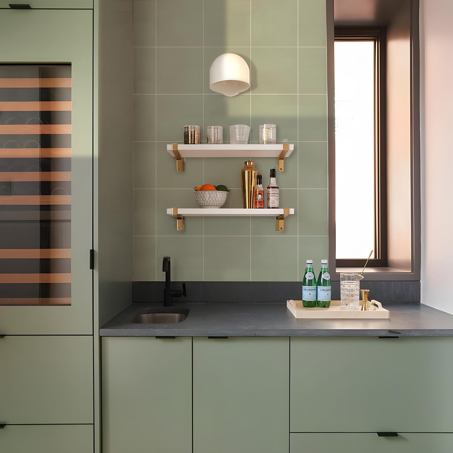 Alwayspon Adesivi per piastrelle, 25 pezzi x 20 cm, colore verde salvia, strutturati, autoadesivi, da applicare su piastrelle, adesivi transfer per bagno, cucina, paraschizzi, stacca e attacca,