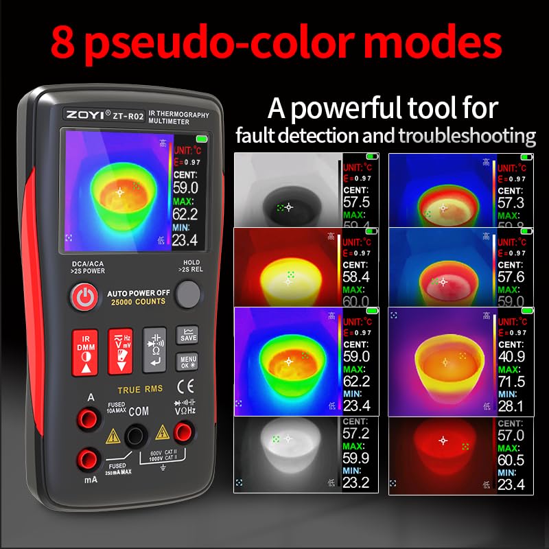 ZOYI R02 Thermal Imaging Multimeter Two-in-One with separate displays for thermal and multimeter functions