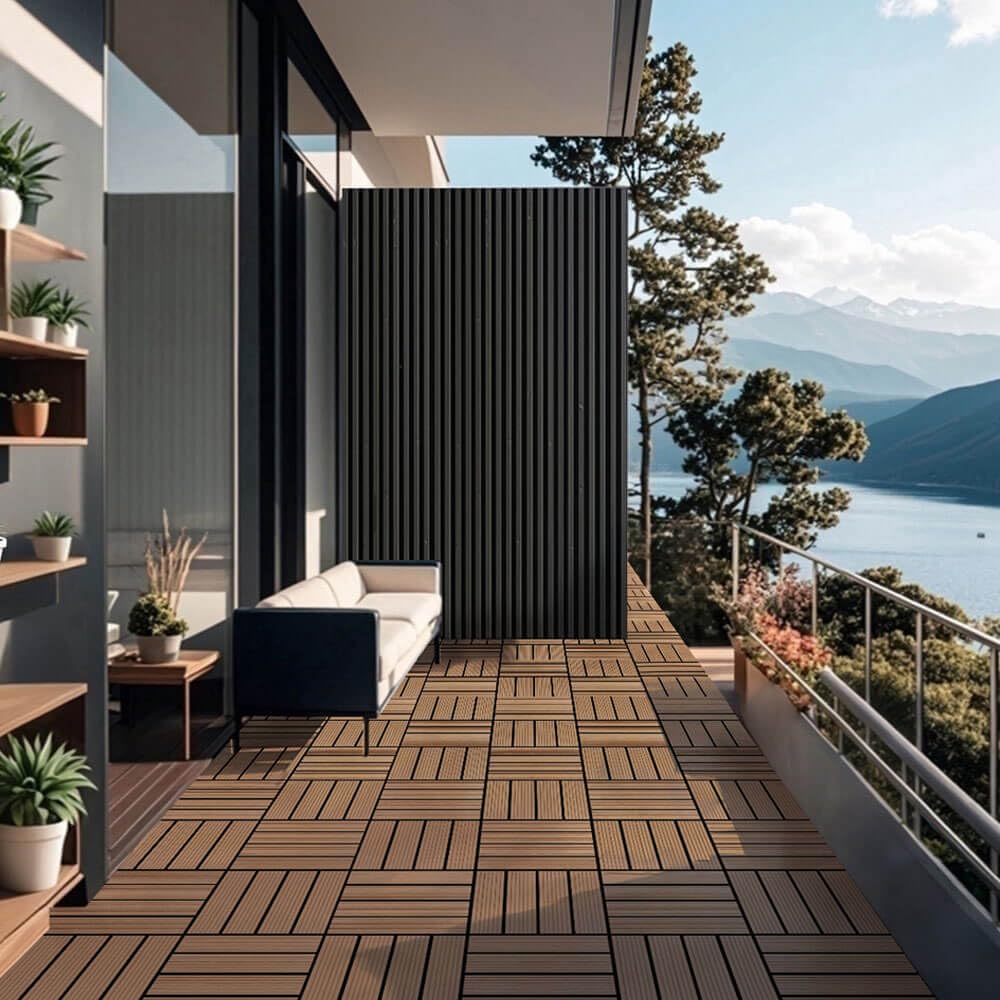 Home Deluxe Piastrelle in legno 'BAVARO' -Colore: tek - Dimensione: 6 m²- Materiale: WPC, Resistente alle intemperie, facile da pulire I Piastrelle in Legno Pavimento