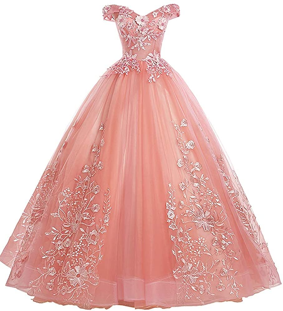 Schulterfrei Abendkleider Tüll Prinzessin Lange Party Ballkleider Quinceanera Kleider